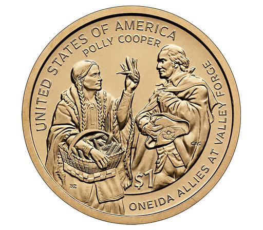 Polly Cooper , an Oneida woman who helped save Washington army , is honored on $1 coin