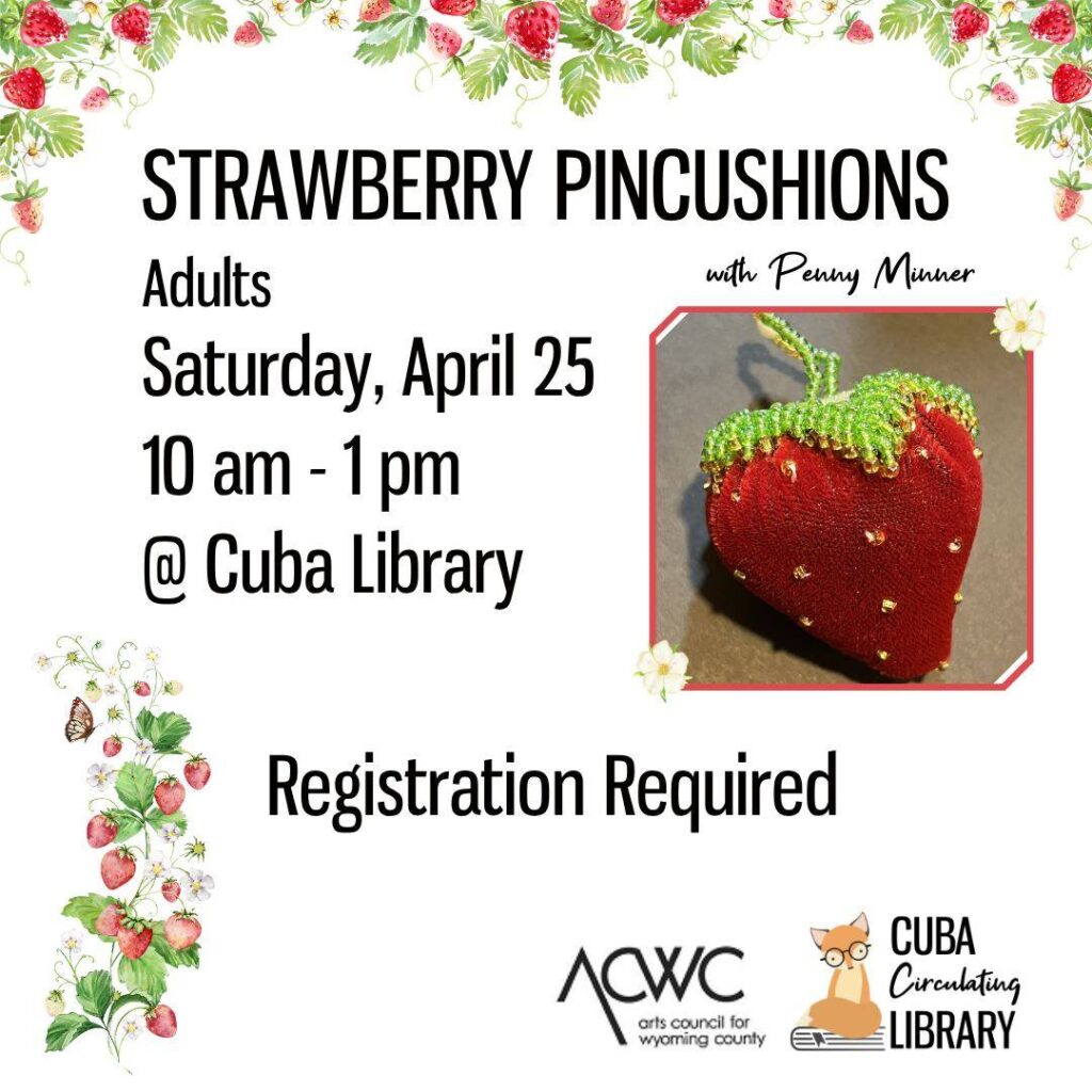Cuba Library offers beaded strawberry pincushion class